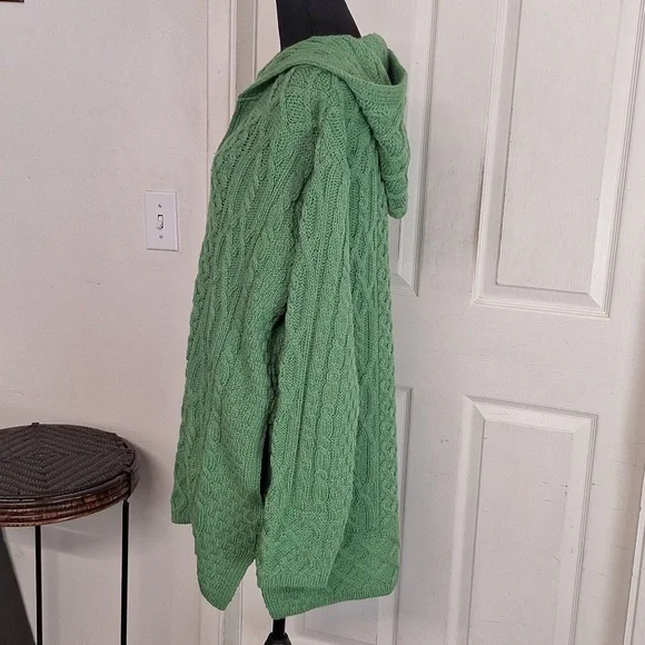 Aran Crafts Zip Cardigan Sweater Womens L Hooded Merino Wool Ireland Cable Knit - Picture 3 of 6